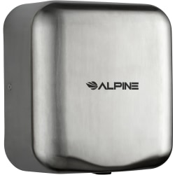 Alpine Industries Hemlock 220-Volt Commercial Automatic High-Speed Electric Hand Dryer With Wall Guard, Brushed Silver