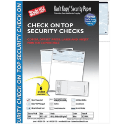 Blanks/USA Kan't Kopy Security Check-On-Top Paper, Letter Size (8 1/2" x 11"), Void Blue, Pack Of 500 Checks