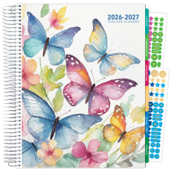 2026-2027 Excello Brands Weekly/Monthly Academic Year Deluxe Teacher Planner, 8-1/2" x 11", Watercolor Butterflies, August To July, Total Qty 1