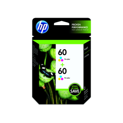 HP 60 Tri-Color Ink Cartridges, Pack Of 2, CZ072FN