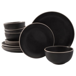 Gibson Home Rockaway 12-Piece Stoneware Dinnerware Set, Black
