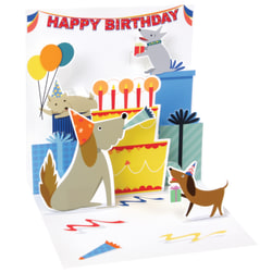 Up With Paper Everyday Pop-Up Greeting Card With Envelope, Half Fold, 4-1/2" x 4-1/2", Dogs And Gifts