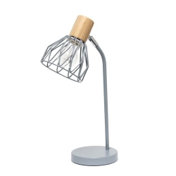 Simple Designs Industrial Farmhouse Fusion Adjustable Cage Wire Office Accent Desk Lamp, 18-1/4"H, Gray