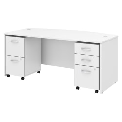 Bush Business Furniture Studio C Bow Front Desk with Mobile File Cabinets, 72"W x 36"D, White, Standard Delivery