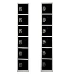 Alpine 6-Tier Steel Lockers, 72"H x 12"W x 12"D, Black, Pack Of 2 Lockers