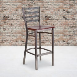 Flash Furniture Clear-Coated Ladder Back Metal/Wood Restaurant Bar Stool, Mahogany/Clear