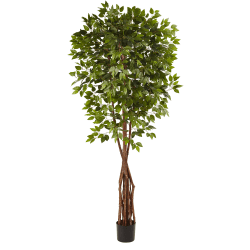 Nearly Natural Ficus 90"H Plastic Super Deluxe Tree With Pot, 90"H x 42"W x 40"D, Green