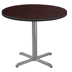 National Public Seating Round Café Table, X-Base, 30"H x 36"W x 36"D, Mahogany/Gray