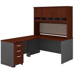 Bush Business Furniture 60"W L-Shaped Corner Desk With Hutch And Mobile File Cabinet, Hansen Cherry/Graphite Gray, Standard Delivery