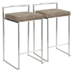 LumiSource Fuji Stacker Contemporary Counter Stools, Brown Cowboy Seat/Stainless-Steel Frame, Set of 2 Stools