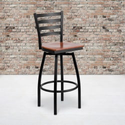 Flash Furniture Metal/Wood Swivel Barstool With Ladder Back, Cherry/Black