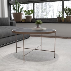 Flash Furniture Glass Coffee Table, 17-1/2"H x 29-1/2"W x 29-1/2"D, Black/Matte Gold