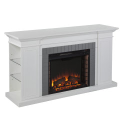 SEI Furniture Rylana Bookcase Electric Fireplace, 31-1/2"H x 54-3/4"W x 15-3/4"D, White/Gray