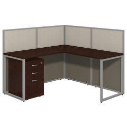 Bush Business Furniture Easy Office L-Desk Open Office With 3-Drawer Mobile Pedestal, 44 15/16"H x 60 1/16"W x 60 1/16"D, Mocha Cherry