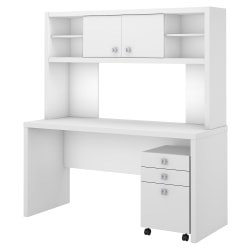 kathy ireland® Office by Bush Business Furniture Echo 60"W Computer Desk Credenza With Hutch And Mobile File Cabinet, Pure White/Pure White, Standard Delivery