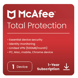 McAfee® Total Protection Antivirus & Internet Security Software, 1 Device, 1-Year Subscription, Download