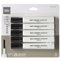 Office Depot® Brand Low-Odor Dry-Erase Markers, Chisel Point, 100% Recycled Plastic Barrel, Black, Pack Of 5