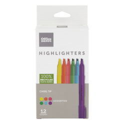 Office Depot® Brand Pen-Style Highlighters, 100% Recycled Plastic Barrel, Assorted Colors, Pack Of 12