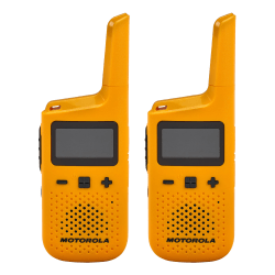 Motorola Solutions Talkabout 25 Mi. 2-Way Radios With Charging Docks, 5.33"H x 1.85"W x 0.83"D, Yellow, T380, Pack Of 2 Radios