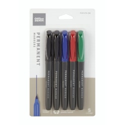 Office Depot® Brand Permanent Markers, Fine Point, 100% Recycled Plastic Barrel, Assorted Ink Colors, Pack Of 5
