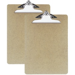 OIC® 100% Recycled Hardboard Clipboards, Letter Size, 9" x 12 1/2", Brown, Pack Of 2