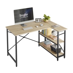 Bestier L-Shaped Corner Desk With Storage Shelf, 48"W, Light Oak