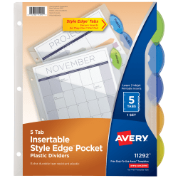 Avery® Style Edge Insertable Dividers With Pockets, Multicolor, Pack Of 5 Dividers