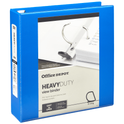 Office Depot® Brand Heavy-Duty View 3-Ring Binder, 2" D-Rings, Blue