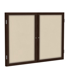 Ghent Traditional 2-Door Enclosed Fabric Bulletin Board, 36" x 48", Beige, Walnut Wood Frame