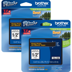 Brother® P-touch TZe Laminated Tape Cartridges, 1/2"W, Black, 2 Per Bundle