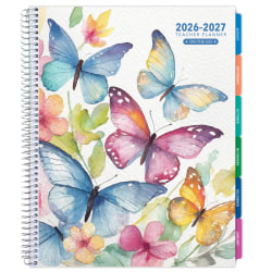2026-2027 Excello Brands Weekly/Monthly Academic Year Teacher Planner, 8-1/2" x 11", Watercolor Butterflies, August To July, Total Qty 1