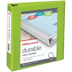 Office Depot® Brand Durable View 3-Ring Binder, 2" D-Rings, Green
