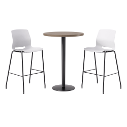 KFI Studios Proof Bistro Round Pedestal Table With Imme Barstools, 2 Barstools, Studio Teak/Black/White Stools