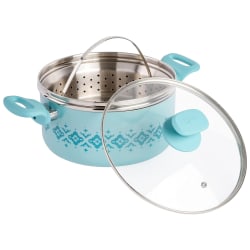 Spice By Tia Mowry Savory Saffron 5-Quart Ceramic Nonstick Aluminum Dutch Oven With Lid And Steamer, Mint