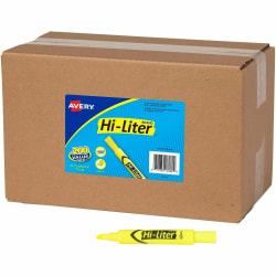 Avery® Desk-Style Highlighters Value Pack - Chisel Marker Point Style - Fluorescent Yellow Water Based Ink - 200 / Carton