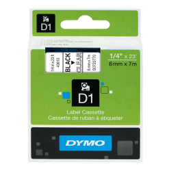 DYMO® D1 43610 Black-On-Clear Tape, 0.25" x 23'