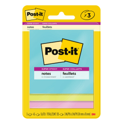 Post-it Super Sticky Notes, 3" x 3", Supernova Neons Collection, Pack Of 3 Pads
