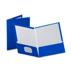 Oxford™ Laminated Twin-Pocket Folders, 8 1/2" x 11", Blue, Box Of 25