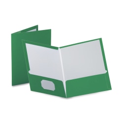Oxford™ Laminated Twin-Pocket Folders, 8 1/2" x 11", Green, Box Of 25