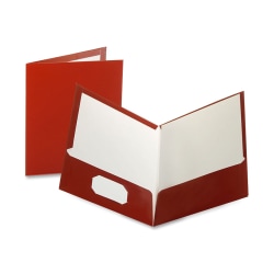 Oxford™ Laminated Twin-Pocket Folders, 8 1/2" x 11", Crimson Red, Box Of 25