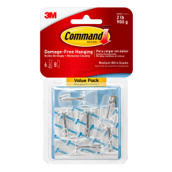 Command Medium Wire Hook Value Pack, 6-Command Hooks, 8 Command Strips, Damage-Free, Clear