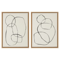 Uniek Kate And Laurel Sylvie Framed Canvas Wall Art Prints, 18" x 24", Modern Circles And Going in Circles Natural, Set Of 2