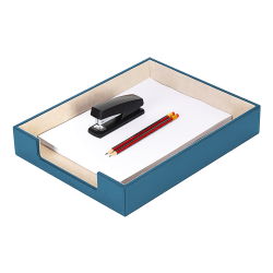 Realspace® Azura Vegan Leather Paper Tray, 2-3/8"H x 14"W x 10-7/8"D, Blue