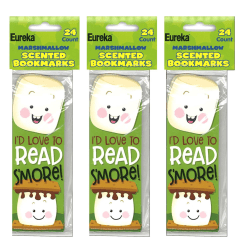 Eureka Bookmarks, 2" x 6", Marshmallow Scented, 24 Per Pack, Set Of 3 Packs