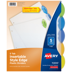 Avery® Style Edge™ Insertable Plastic Dividers, Multicolor, 5-Tab, Pack Of 5 Dividers
