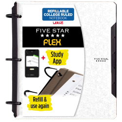 Five Star Flex® Refillable Notebooks Plus Study App, 60 Sheets, College Ruled, White