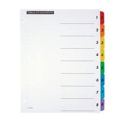 Office Depot® Brand Table Of Contents Customizable Index With Preprinted Tabs, Multicolor, Numbered 1-8, Pack Of 6 Sets