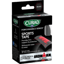 CURAD® IRONMAN Performance Series Sports Tape, 1-1/2" x 10 Yd, Black/Red, Pack Of 24 Rolls