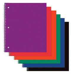 OfficeMax® Poly Cover Wirebound Notebook, 9" x 11", 1 Subject, Wide Ruled, 100 Sheets, Assorted Colors