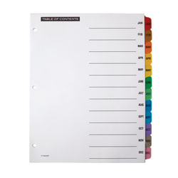 Office Depot® Brand Table Of Contents Customizable Index With Preprinted Tabs, Multicolor, January-December